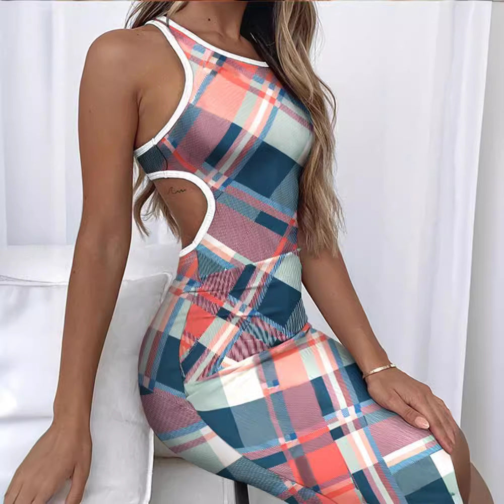 Printed strappy backless one-step dress