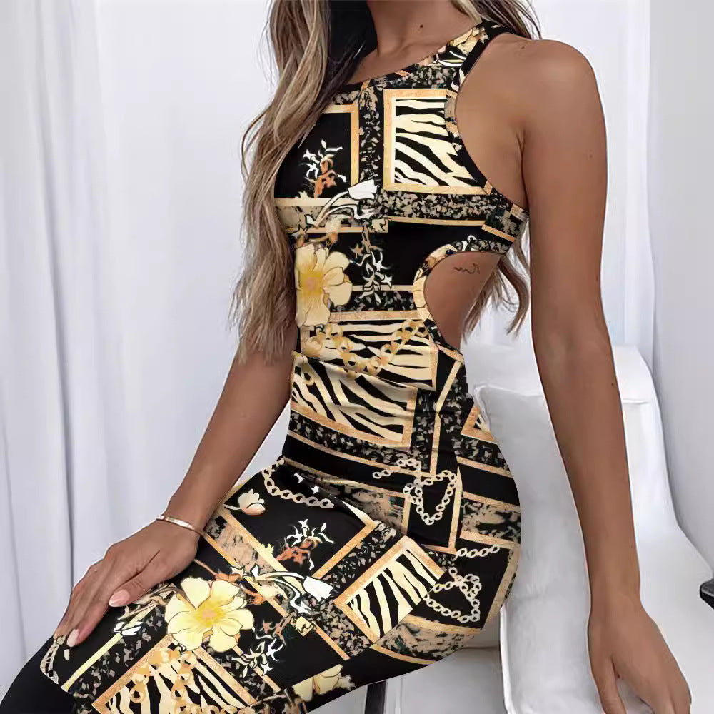 Printed strappy backless one-step dress