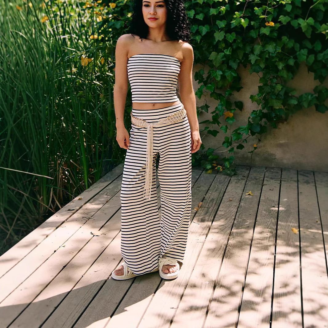 Printed striped top and pants set