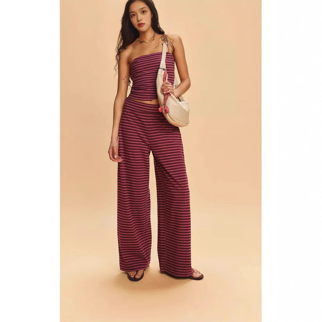 Printed striped top and pants set