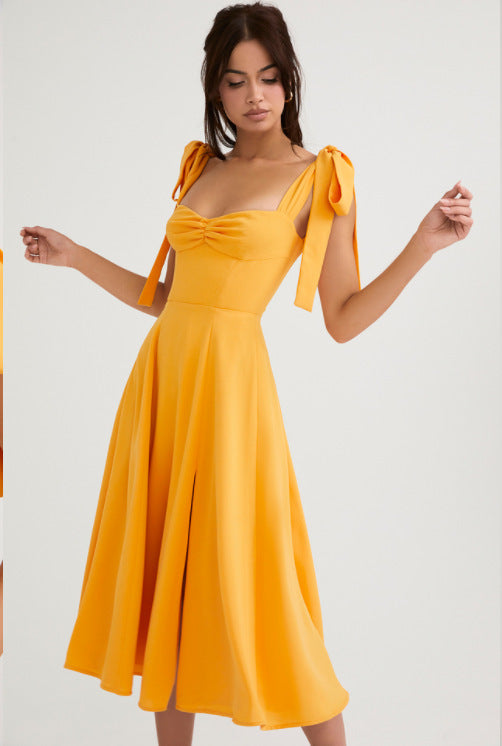 Printed tie irregular dress