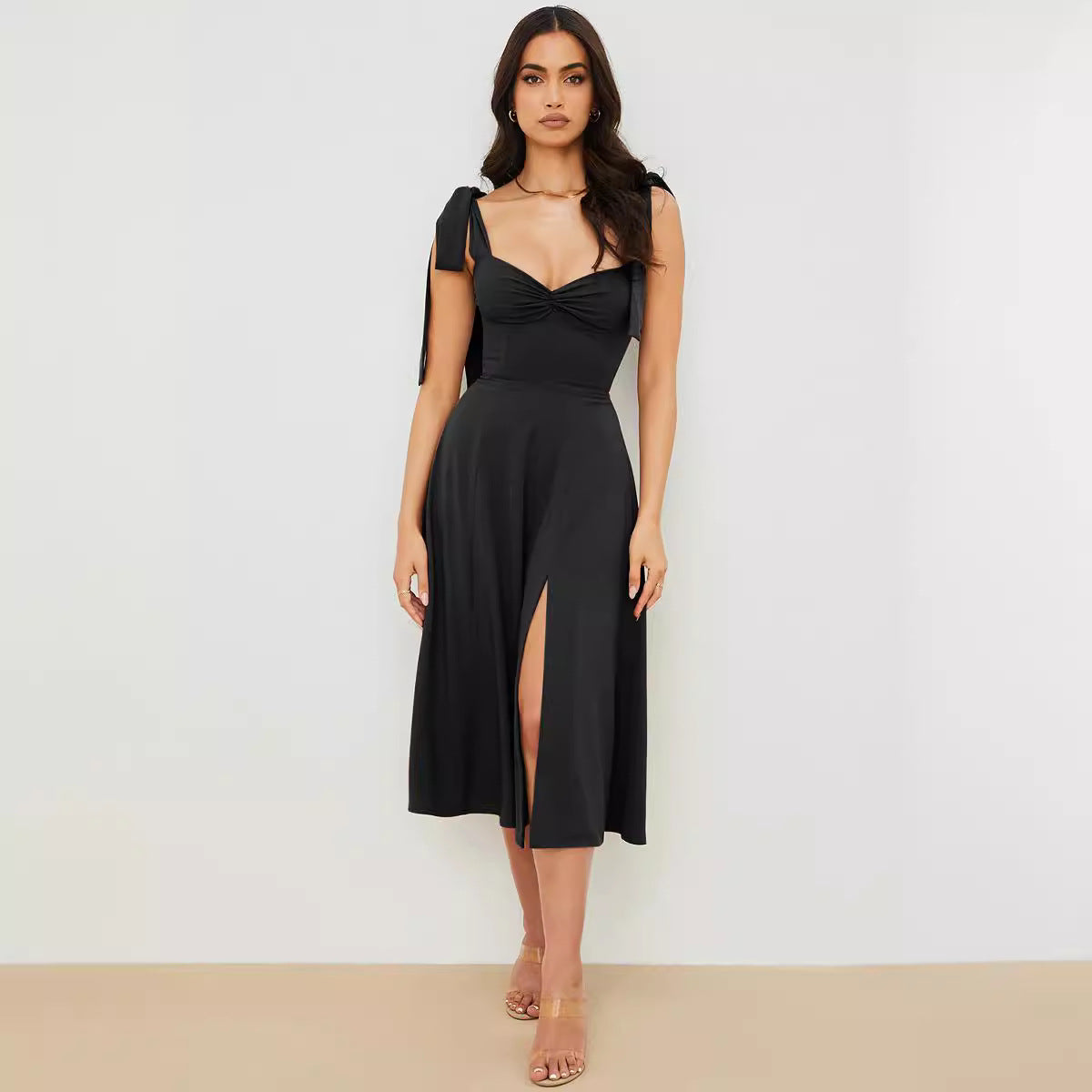 Printed tie irregular dress