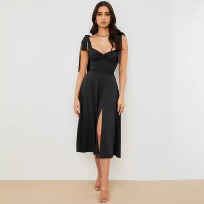 Printed tie irregular dress