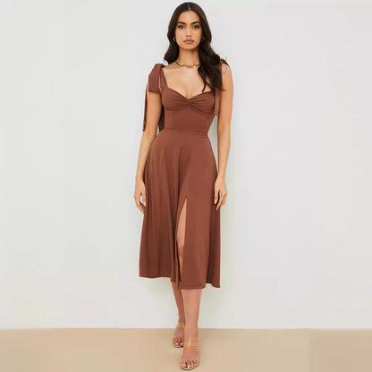Printed tie irregular dress