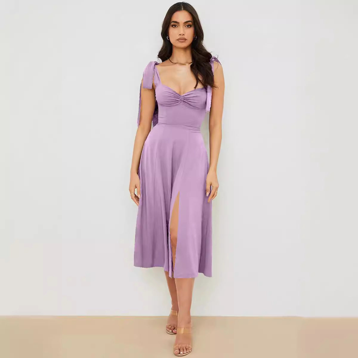 Printed tie irregular dress