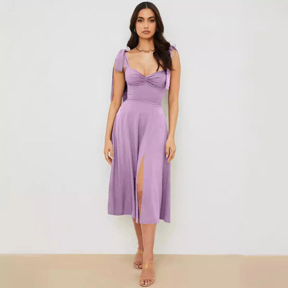Printed tie irregular dress
