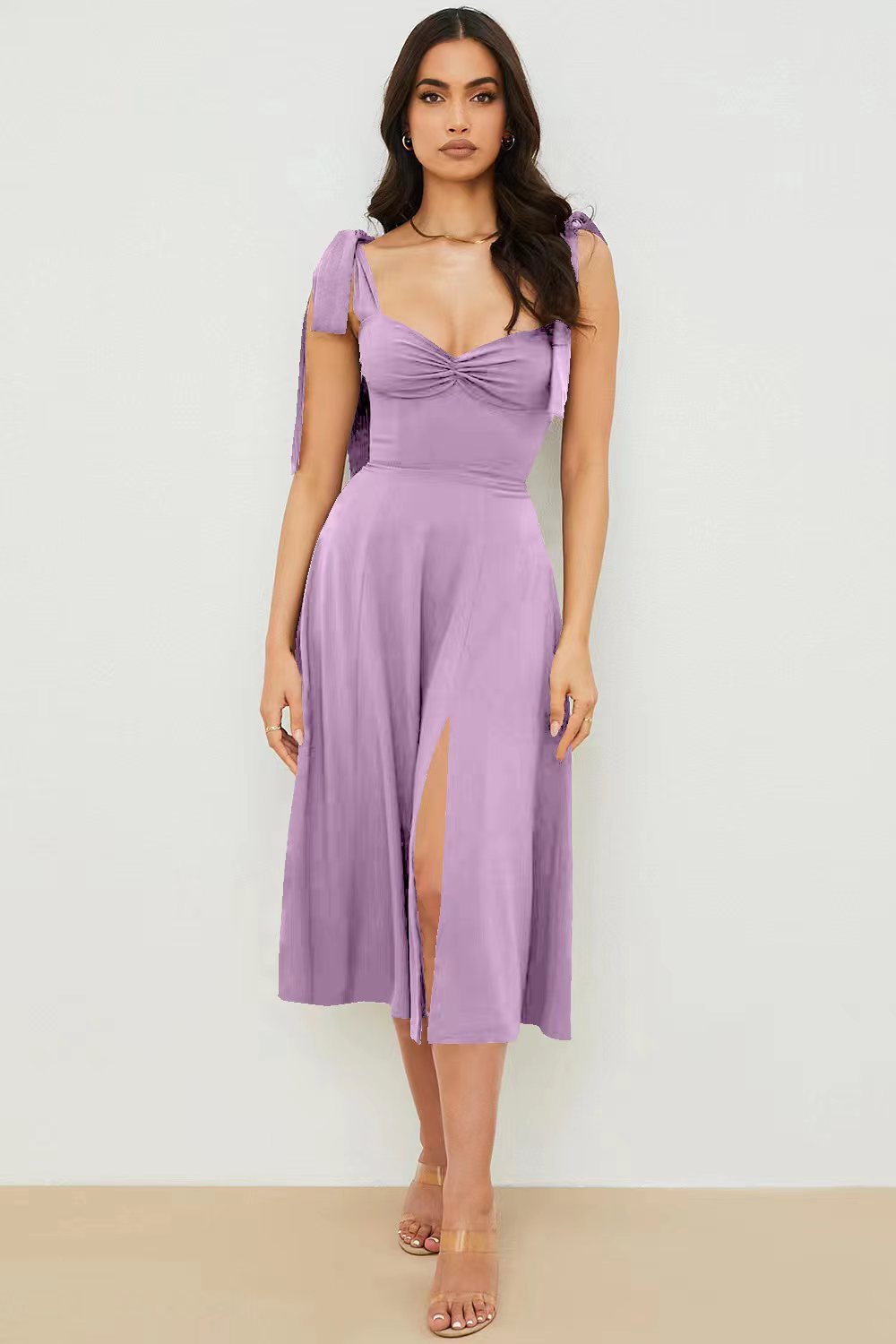 Printed tie irregular dress
