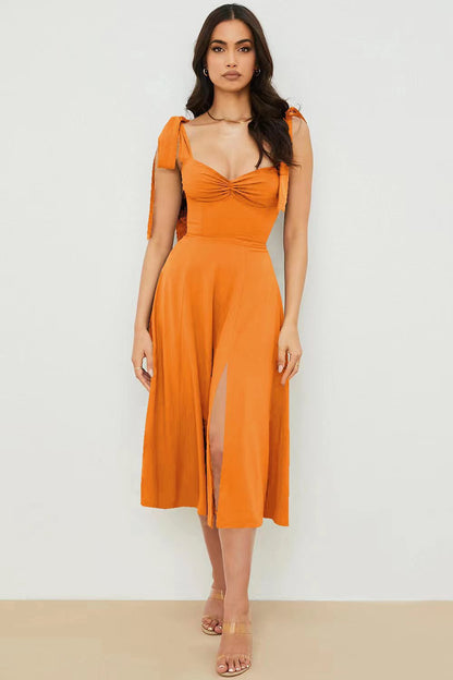 Printed tie irregular dress