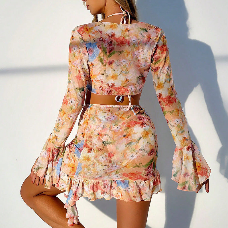 Printed trendy beach dress bikini swimsuit