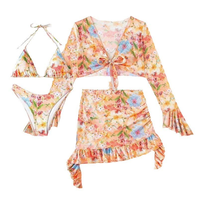 Printed trendy beach dress bikini swimsuit