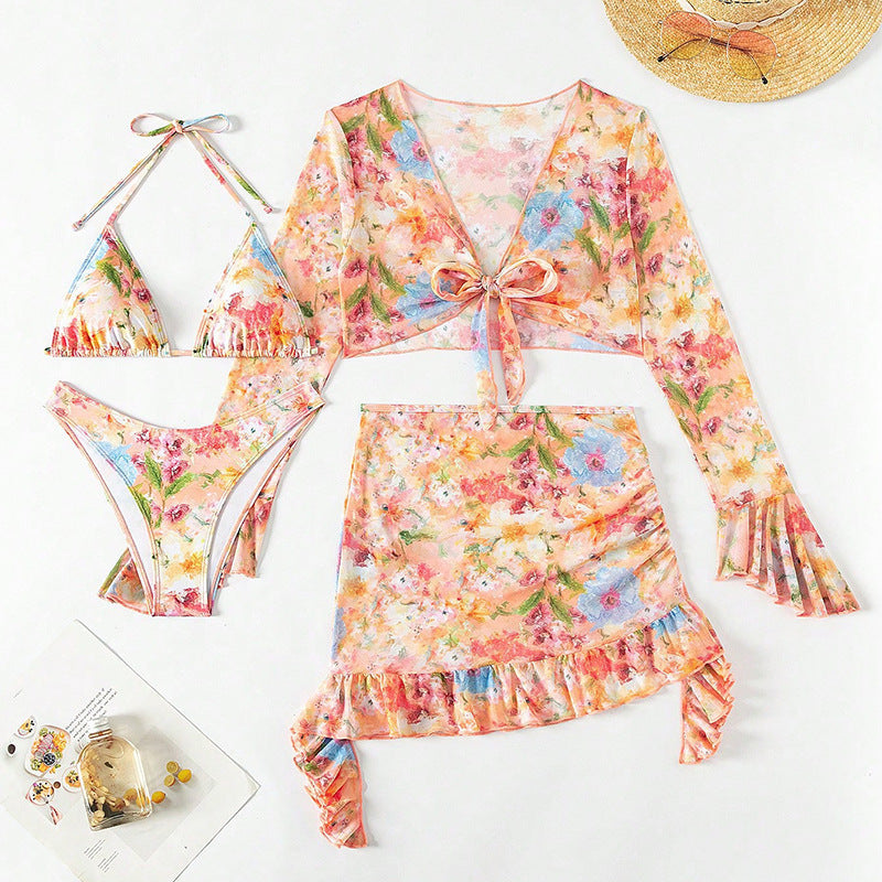 Printed trendy beach dress bikini swimsuit