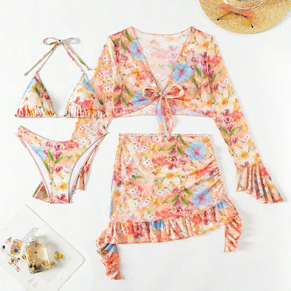 Printed trendy beach dress bikini swimsuit