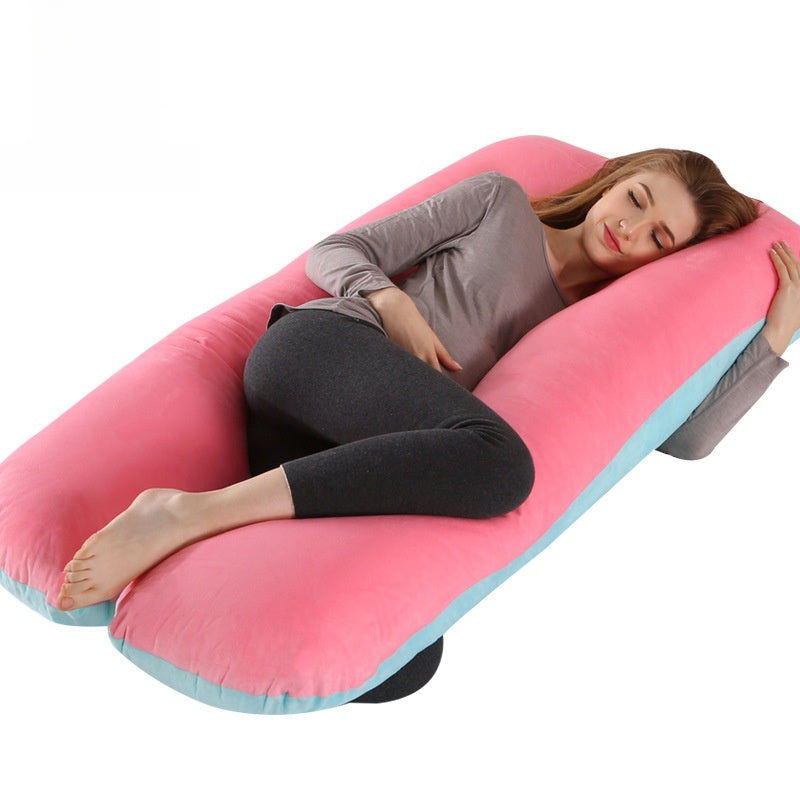 Printed U-shaped maternity pillow with lumbar support for side sleeping