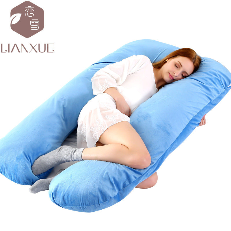 Printed U-shaped maternity pillow with lumbar support for side sleeping