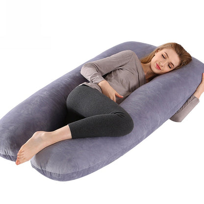 Printed U-shaped maternity pillow with lumbar support for side sleeping