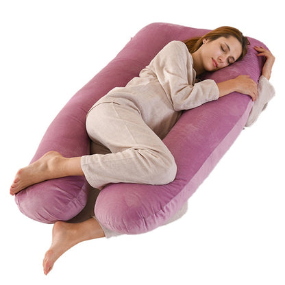 Printed U-shaped maternity pillow with lumbar support for side sleeping