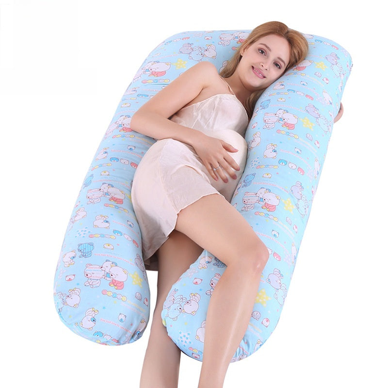 Printed U-shaped maternity pillow with lumbar support for side sleeping