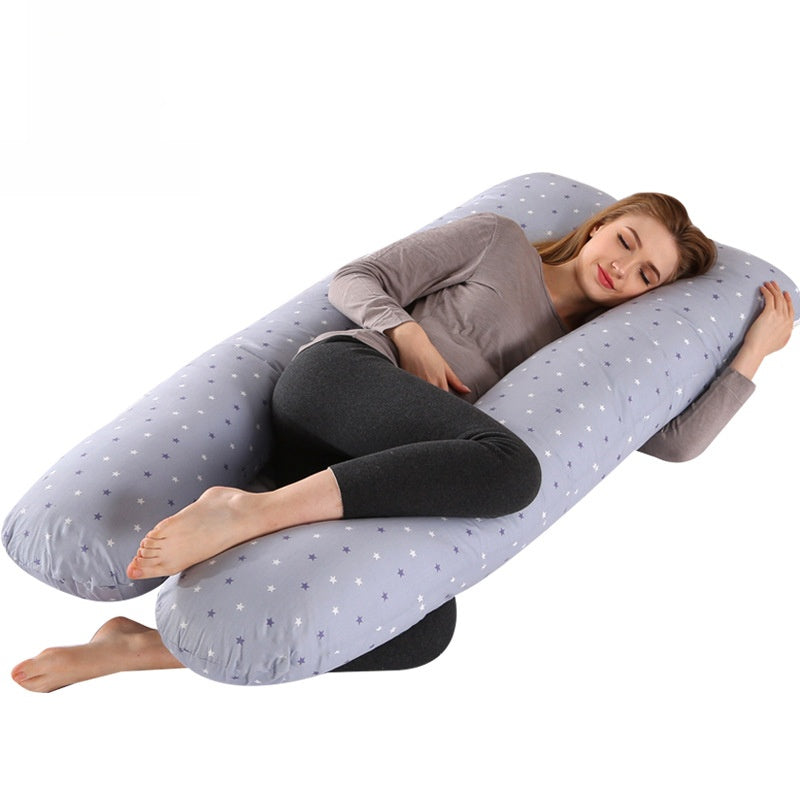Printed U-shaped maternity pillow with lumbar support for side sleeping