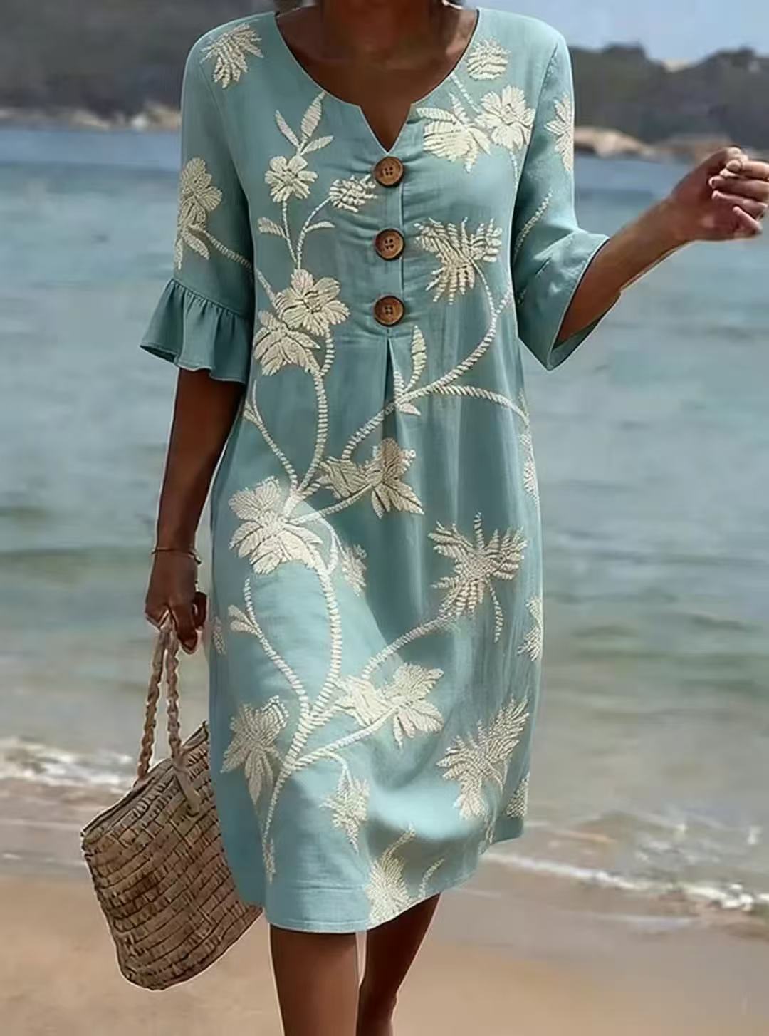 Printed V-Neck Loose Dress