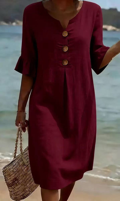 Printed V-Neck Loose Dress