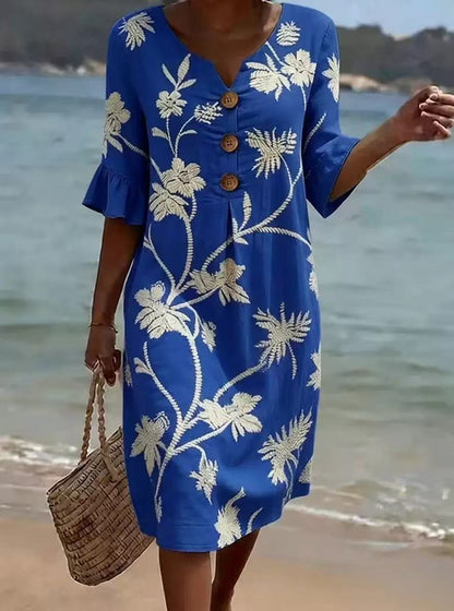 Printed V-Neck Loose Dress
