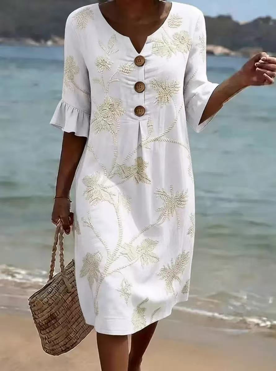 Printed V-Neck Loose Dress