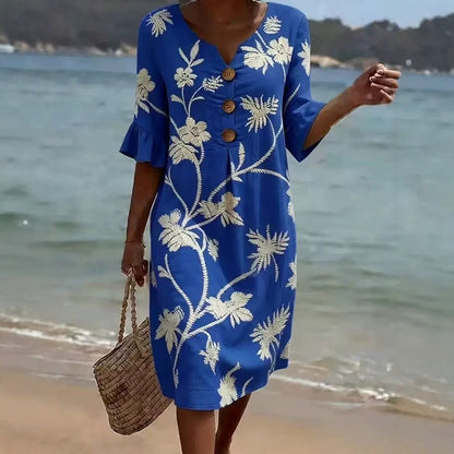 Printed V-Neck Loose Dress