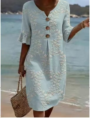 Printed V-Neck Loose Dress