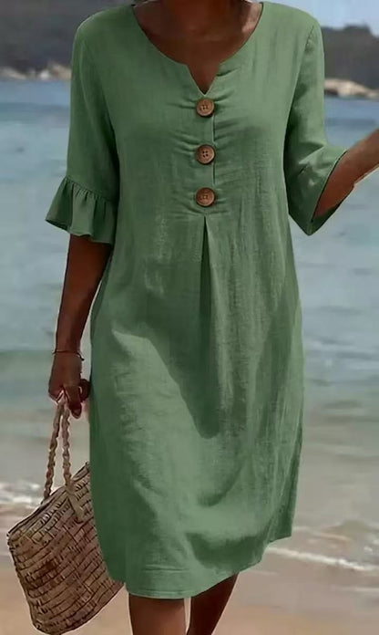 Printed V-Neck Loose Dress