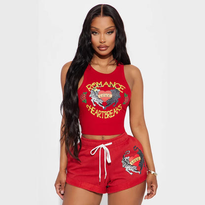 Printed Vest and Shorts Set