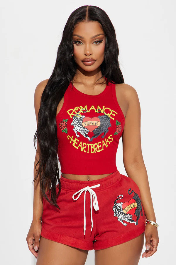 Printed Vest and Shorts Set
