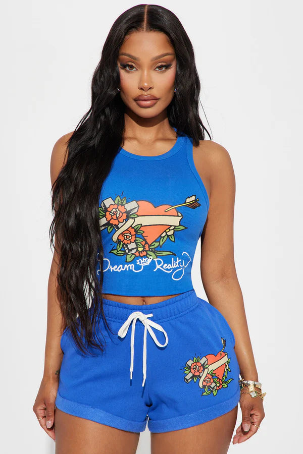 Printed Vest and Shorts Set