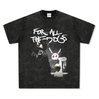 Printed washed short-sleeved T-shirt