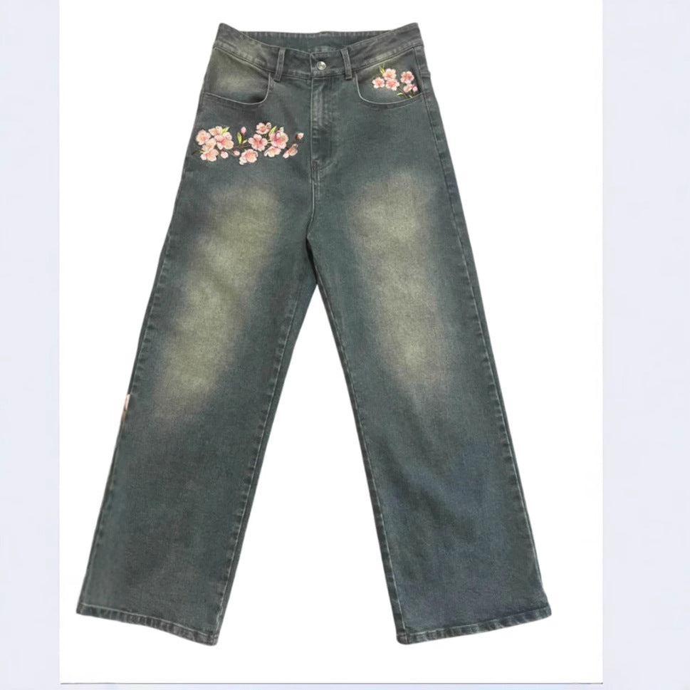 Printed Wide-Leg Denim Pants for Men