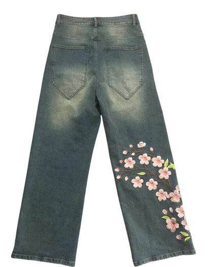 Printed Wide-Leg Denim Pants for Men