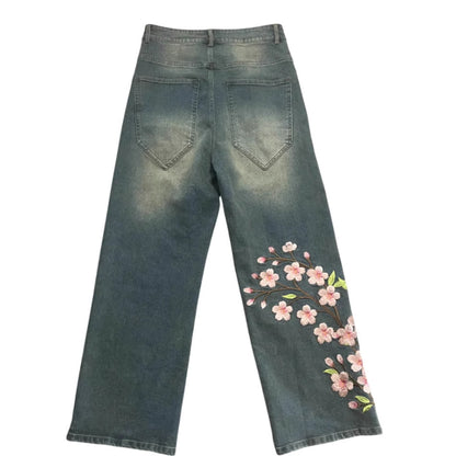 Printed Wide-Leg Denim Pants for Men