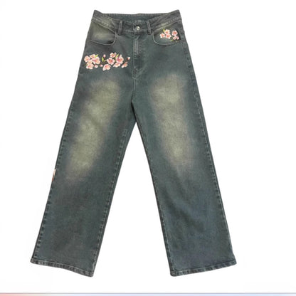 Printed Wide-Leg Denim Pants for Men