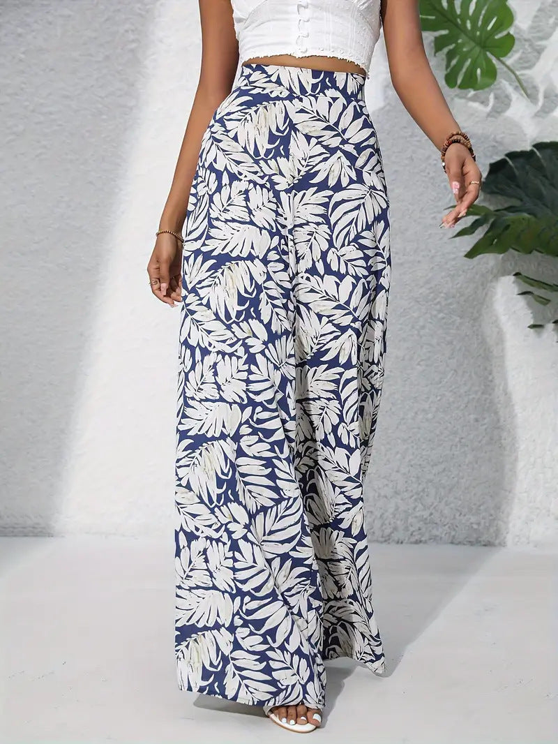 Printed Wide-Leg High Waist Trousers