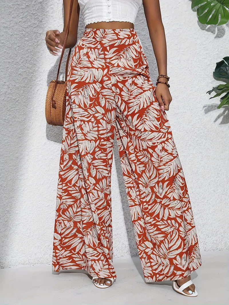 Printed Wide-Leg High Waist Trousers