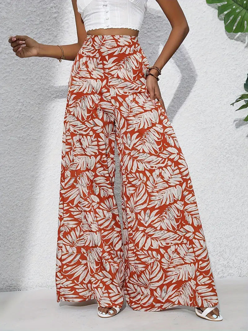 Printed Wide-Leg High Waist Trousers