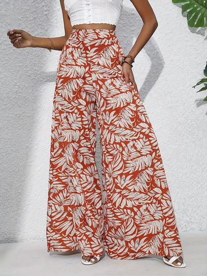 Printed Wide-Leg High Waist Trousers