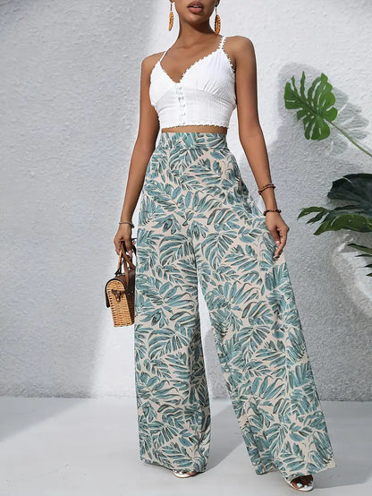 Printed Wide-Leg High Waist Trousers