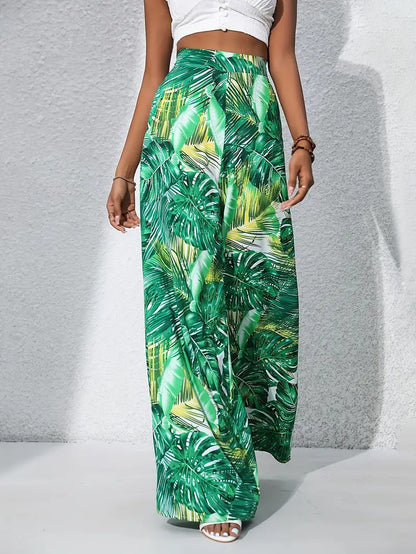 Printed Wide-Leg High Waist Trousers