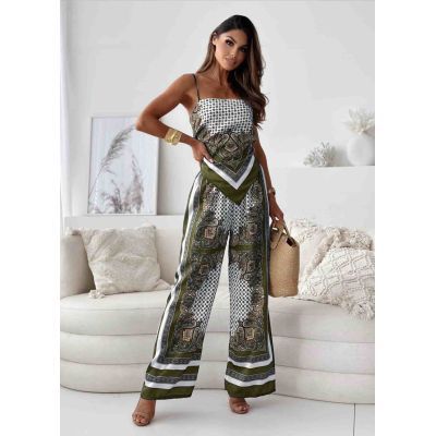 Printed Women's Suspenders and Pants Set