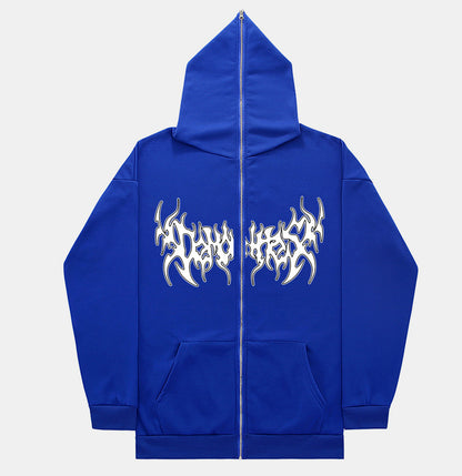 Printed Zip Hooded Sweatshirt Loose Fleece Jacket