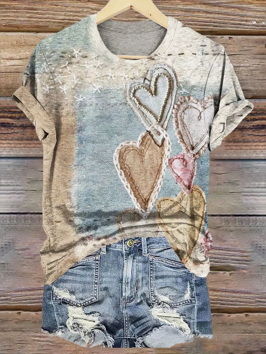Printing Loose Casual Women's Round Neck T-Shirt