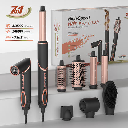 Professional 7-in-1 Hair Styler with Hot Air Comb and Curling Wand