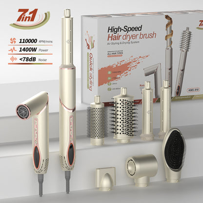 Professional 7-in-1 Hair Styler with Hot Air Comb and Curling Wand