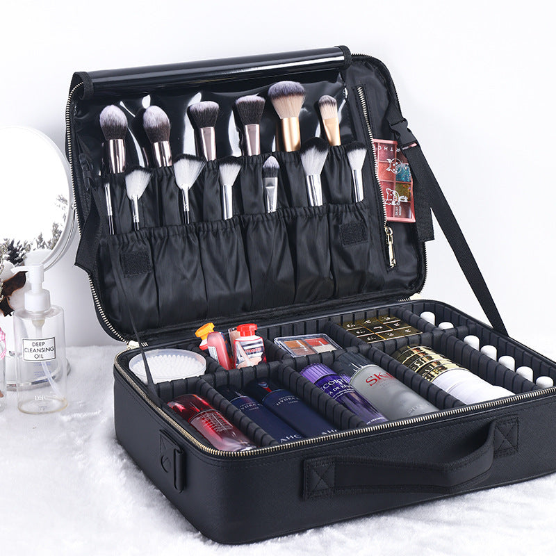 Professional multi-functional partition PU makeup bag