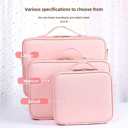 Professional pink PU leather cosmetic bag with partitions